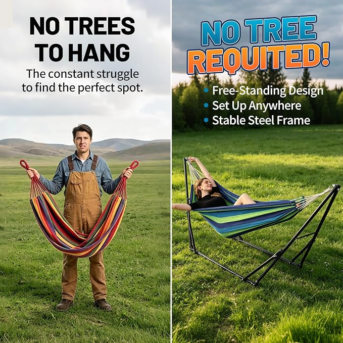 Portable Hammock with Stand for Outside Foldable,Frabic Tension Adjustable Indoor,Carrying Bag Included, 616 lbs Weight Capacity, Suitable Garden Yard Outdoor Inhouse Cyan - Image 3