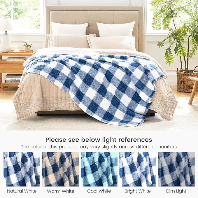 Cozy Bliss Luxury Sherpa Throw Blanket for Couch, Premium Reversible Buffalo Plaid Thick Throw, Warm Cozy Soft Blanket for Home and Gifts (Navy Blue, 50" x 60")