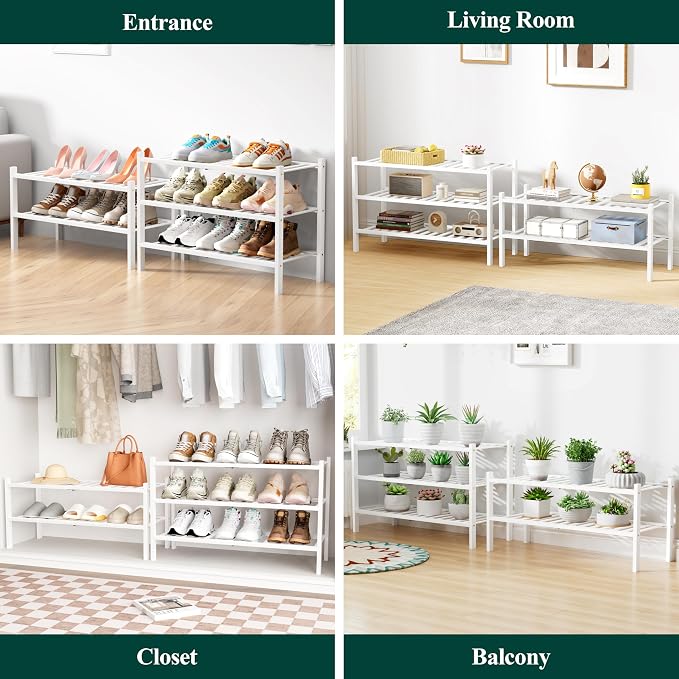 Smiry Bamboo Shoe Rack for Closet, 5 Tier Wooden Stackable Shoe Organizer, Free Standing Shoes Storage Shelf for Entryway, Front Door Entrance, White - Image 7