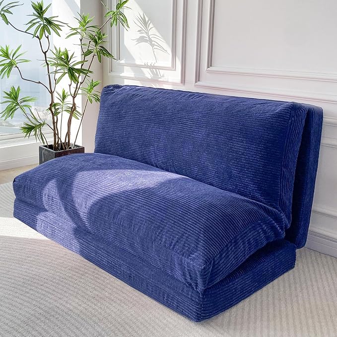 MAXYOYO Folding Sofa Bed, Extra Thick and Long Floor Sofa Convertible Sleeper Chair with Washable Cover, Floor Couch Lounge Bean Bag Bed for Living Room, Navy, 30x95 Inch