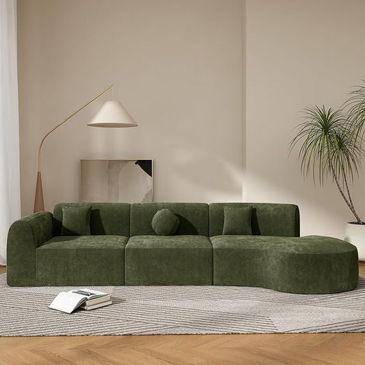 Christopher Knight Home Grelyn Modern Curved Modular Sectional Sofa, Wool Fabric Large Cloud Couch, 6-Seater L-Shaped Couch for Living Room, 3-Piece Lounge Sofa with Chaise,Fully Assembled,Olive Green