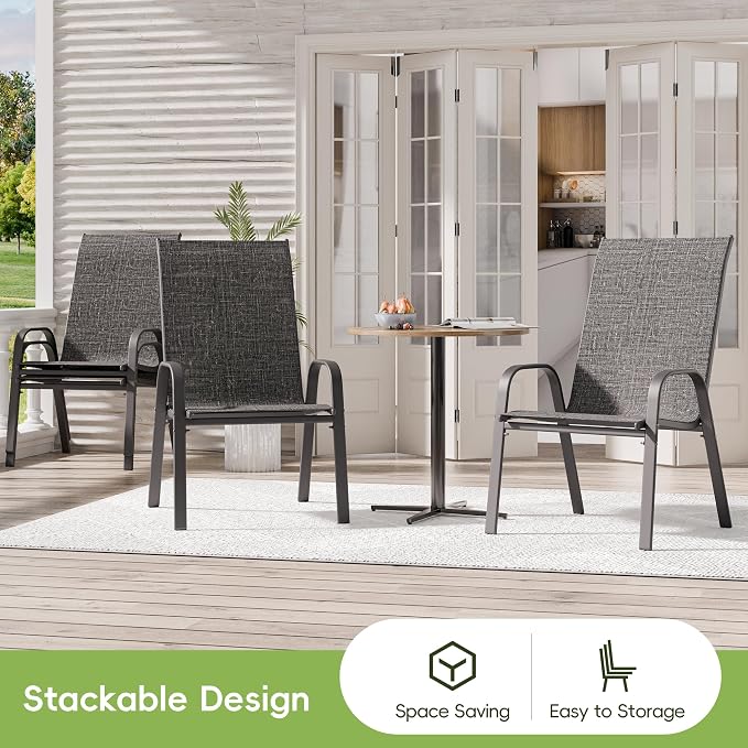 Patio Chairs Set of 2, Outdoor Dining Chairs Stackable for All Weather, Breathable Metal Modern Outside Furniture Chair for Pool Side, Garden, Backyard Deck, Dark Grey - Image 5