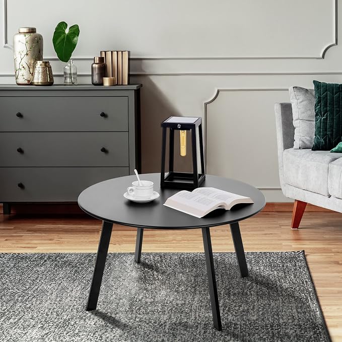 Meluvici Outdoor Side Table, Outdoor/Indoor Metal Steel Patio Coffee Table, Round Weather Resistant Anti-Rust (Black) - Image 2