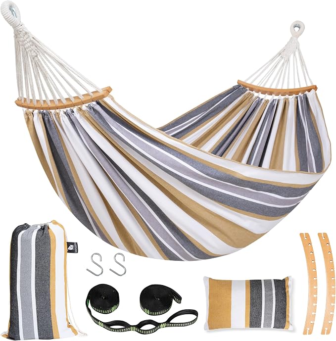 SUNCREAT Hammocks Outdoor Camping Double Hammock with Spreader Bar, Carrying Bag, Hammock Without Stand, Coffee by SUNCREAT