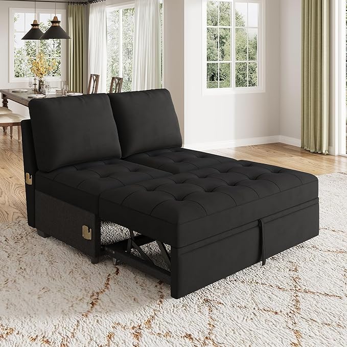 HONBAY Modular Sectional Sleeper Sofa with Pull Out Bed, Pull Out Bed for Sectional Couch, Black