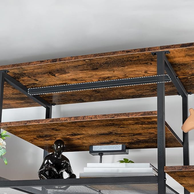 HOOBRO TV Stand with Power Outlets to 75 Inches, TV Console Table with Open Storage Shelves Cabinet, Industrial Media Entertainment Center for Living Room Bedroom, Rustic Brown and Black BF80DS01 - Image 9