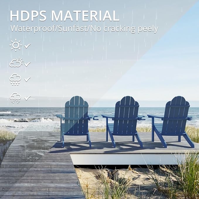 LUE BONA HDPS Adirondack Chairs Set of 4, Long-Lasting All-Season Outdoor Patio Chairs, Hidden Cup Holder, 350 LBS, Navy Blue - Image 4
