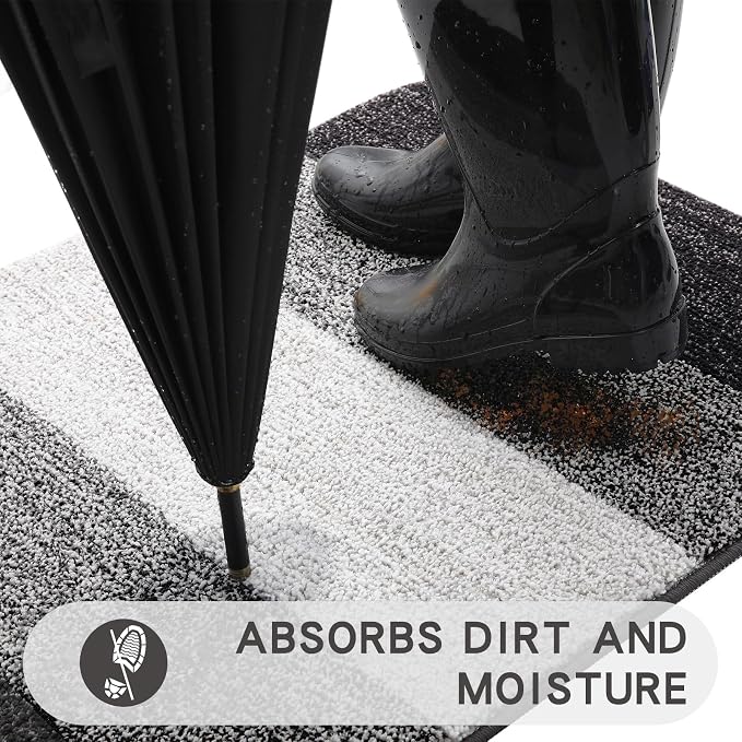 Kitinjoy Indoor Outdoor Door Mat, 47x17 Non-Slip Absorbent Dirt Trapper, Low-Profile Washable Inside Entrance Front Floor Mat, Sturdy Soft Entry Doormats for Entryway, Grey - Image 2