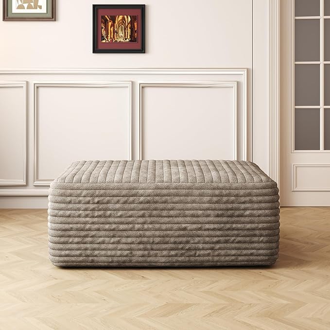 107" U Shaped Cloud Corduroy Couch with Ottoman, Comfy Sectional Boneless Couches for Living Room Bedroom, Deep Seat Sleeper Compression Sofa, No Assembly, Left Facing Chaise, Camel