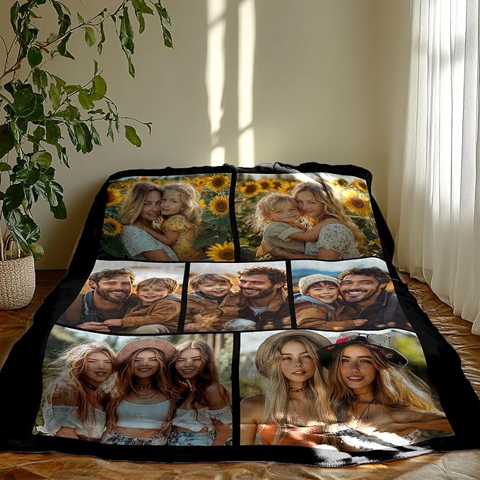 Custom Blanket with Picture, Customized Throw Photo Blanket, Personalized Birthday Christmas Valentine's Day for Men Women Dad Mom Boyfriends Girlfriends Adults Kids, 9 Photos