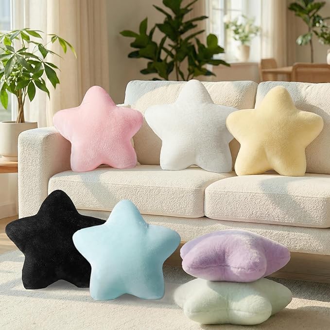 2PCS Star Pillow Set, 15.35’’ Cute Blue White Decorative Star Shaped Throw Pillows for Bed Couch, Aesthetic Soft Faux Plush Pillow Cushion for Room Bedroom Decor Sofa Chair (Blue&White)