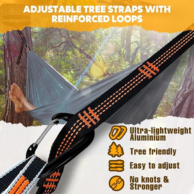 NATUREFUN Ultra-Light Travel Camping Hammock | 300kg Load Capacity,Breathable,Quick-Drying | 2 x Premium Carabiners,2 x Nylon Slings Included | Outdoor Indoor Garden - Image 3