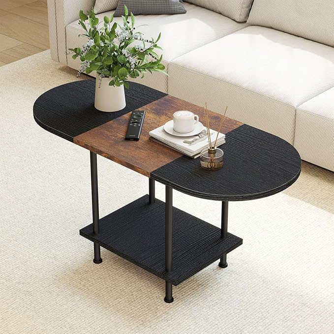 Coffee Tables, Modern Center Table with Storage Shelf, 2-Tier Table for Living Room, Modern Two-Tone Design (Mixed Black)