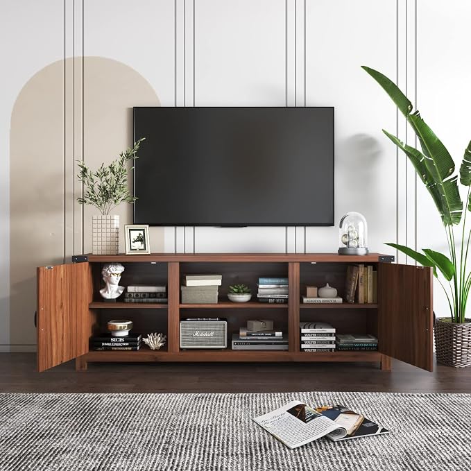 YESHOMY Modern Farmhouse TV Stand with Two Barn Doors and Storage Cabinets for Televisions up to 65+ Inch,Entertainment Center Console Table,Media Furniture for Living Room,58 Inch, Walnut,YH-TS103DWA - Image 4