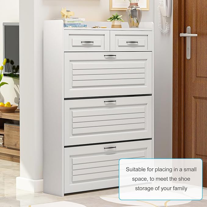 Vibe & Dine Narrow Shoe Organizer Cabinet with 3 Large Flip Drawers & 2 Storage Drawers - Slim Shoe Storage for Entryway, Hallway, Bedroom - Image 5