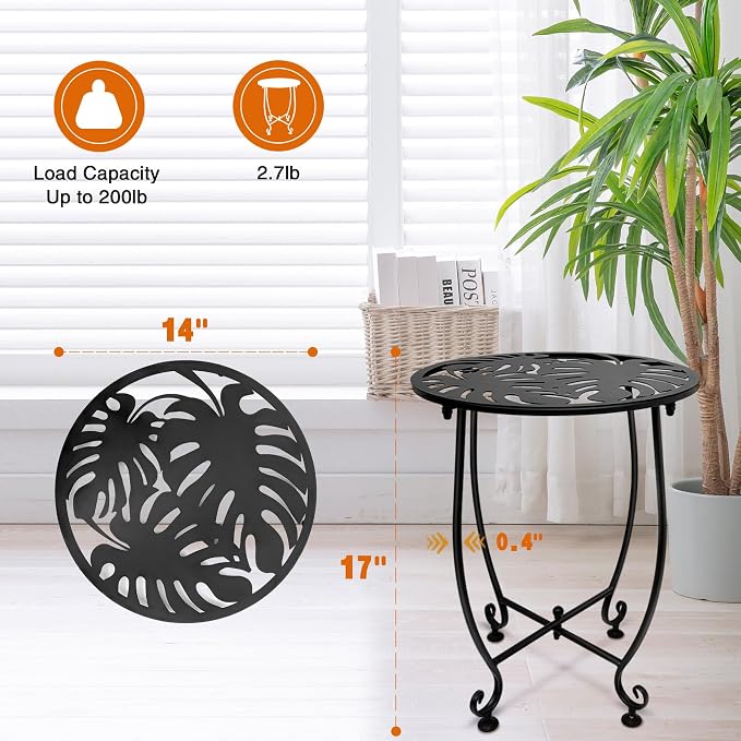 Outdoor Side Table for Small Spaces, 2 Pack 14 Inch Round Metal End Table for Patio Balcony Yard Porch, Anti-Rust Waterproof Accent Table for Indoor Outdoor Use, Easy Assembly - Image 3