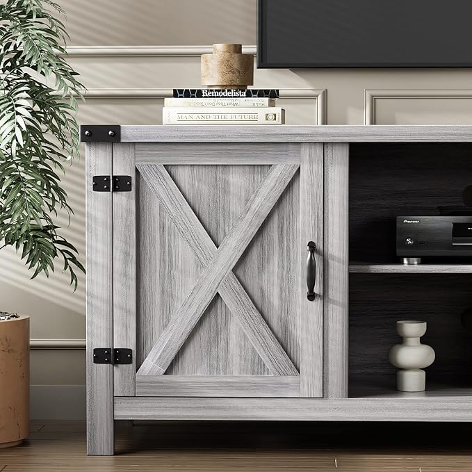 YESHOMY Modern Farmhouse TV Stand with Two Barn Doors and Storage Cabinets for Televisions up to 65+ Inch, Entertainment Center Console Table, Media Furniture for Living Room, 58 Inch, Gray Wash - Image 5
