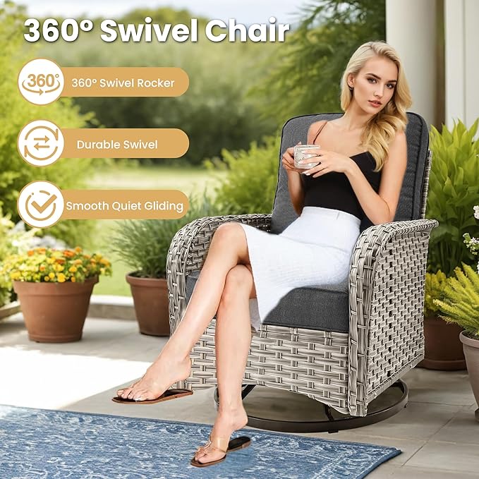 HOOOWOOO Outdoor Sectional Furniture Set with Fire Pit Table,8 Pieces Wicker Patio Conversation Sets,L Shape All Weather Outside Couch Sofa Set with Swivel Chairs Side Table Ottoman,Black