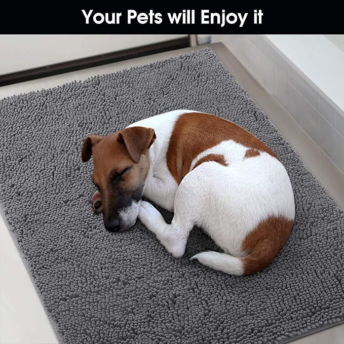 HOMEIDEAS Doormat Indoor Entrance, 36"x24", Highly Absorbent Chenille Muddy Dog Washable Non Slip Front Welcome Door Floor Mat for Entryway, Grey - Image 7