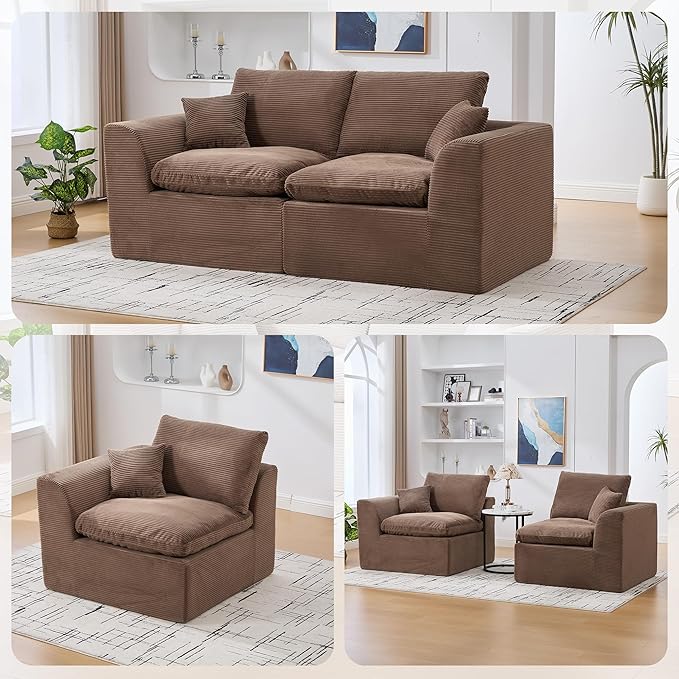 80.3" Cloud Loveseat Boneless Sofas for Living Room, 2 Seaters Modular Foam Cloud Sofa Couches, 2 Seat Compression Foam Couch with Toss Pillows, No Assembly Required