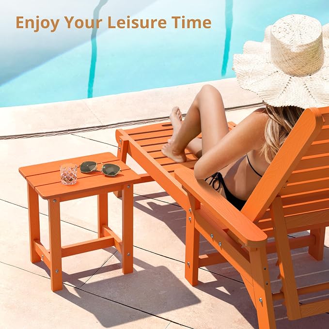 LUE BONA Outdoor Side Table, HDPS Small Outdoor Table, Adirondack Side Table, Outside End Table for Patio, Porch, Deck, Pool, Weather Resistant/Easy Maintenance/Indoor or Outside Use, Orange - Image 4