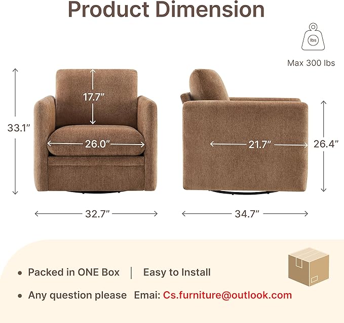 360° Swivel Accent Chair,Upholstered Armchair with Deep Seat, Sturdy Metal Base for Living Room,Nursery,Bedroom,Terracotta