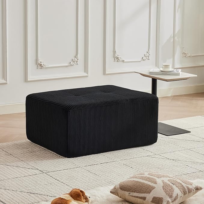 Modular Sectional Sofa with Movable Ottoman, Seat Deep Seat Couch with Pillows, Comfy Cloud Sectional Sofa for Living Room, Bedroom and Apartment (Black, 1 Ottoman)