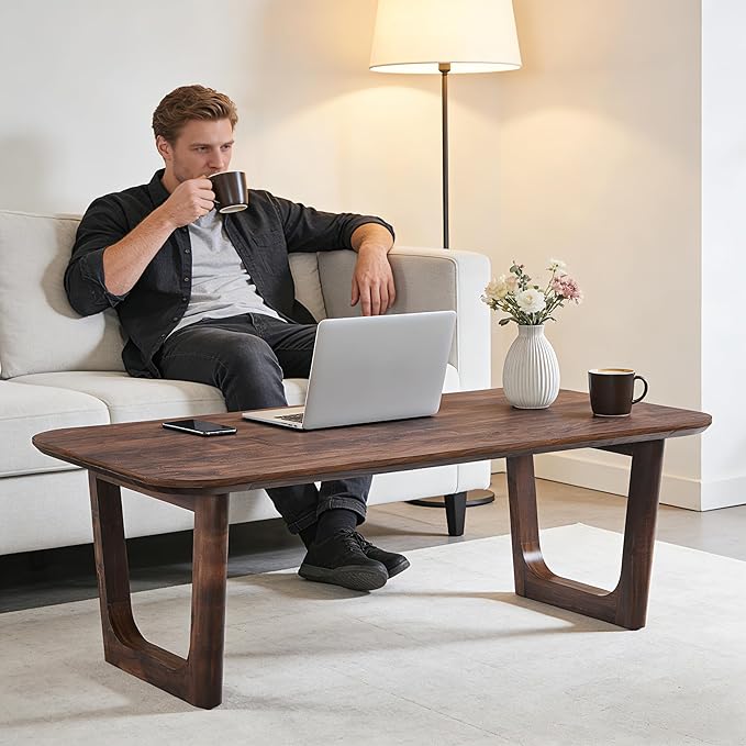 ACCOHOHO Modern Coffee Table for Living Room,51.2" Large Rectangle Wood Coffee Table with U-Shaped Legs & Sturdy Base Design,Center Table for Office,Apartment,Brown