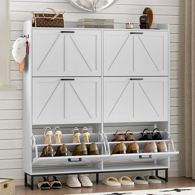 BORNOON Shoe Cabinet with 6 Flip Drawers Narrow Shoe Storage Cabinet Organizer Wooden Freestanding Shoe Rack Hidden Slim Shoes Storage Cabinet for Entryway, Hallway, Living Room, Bedroom by BORNOON