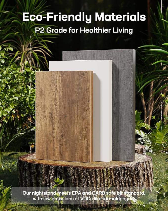 Marsail Farmhouse Nightstand with Charging Station, Wood Bedside Table with USB Port & AC Outlet, Open Shelf and Enclosed Cabinet, Side Table with Storage for Bedroom, Brown and White - Image 6