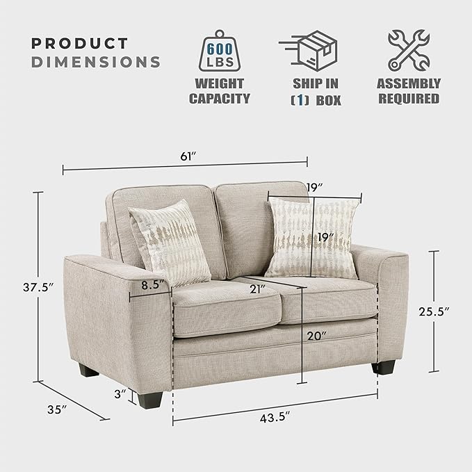 Lexicon Chenille Upholstered Loveseat Sofa with 2 Pillows, Removable Cushion Covers, Track Arms, Reversible Back and Seat Cushions, Comfy Love Seat Couches for Living Room/Office/Bedroom, Taupe