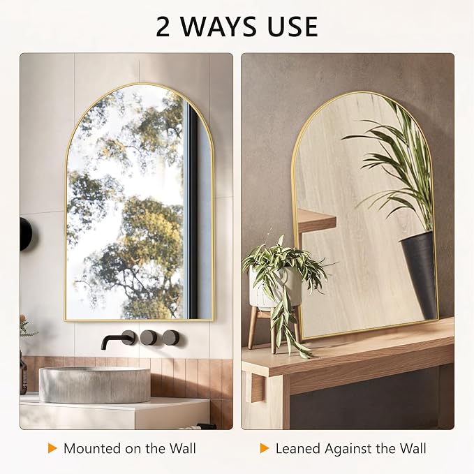 Arched Bathroom Mirror for Wall, 36" x 24" Gold Metal Frame Vanity Mirror, HD Glass Over Sink for Bathroom, Entryway, Bedroom - Image 6