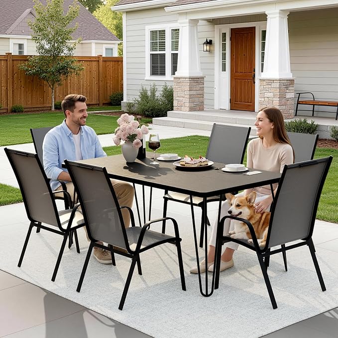 JEAREY Patio Dining Chairs Set of 6, Outdoor Stackable Dining Furniture Set, All Weather Dining Set for Lawn, Garden, Backyard, Poolside, Grey - Image 6