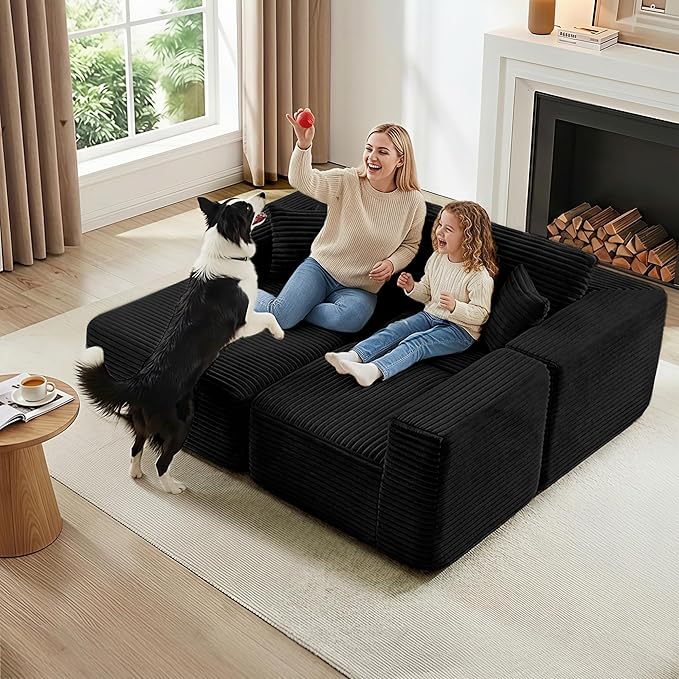 104" Modular Sectional Sofa with L-Shape Chaise, Modern Upholstered Cloud Couches for Living Room Bedroom, No Assembly Required, Black