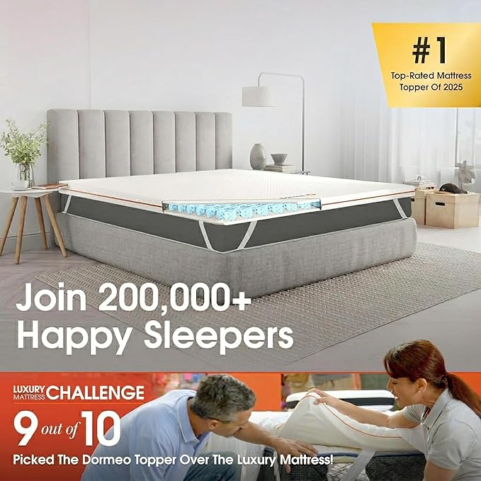 Dormeo RV Short King Cooling Mattress Topper with Octaspring® Technology for Optimal Back Support, Medium Firmness