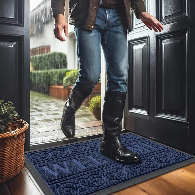 OLANLY Welcome Door Mat Indoor Outdoor Entrance, Heavy Duty Sturdy Front Door Mat, Waterproof All-Weather Doormat, Stain Resistant, Low Profile, Easy Clean Patio Entryway Mat, 47 x 32, Navy Blue - Image 9