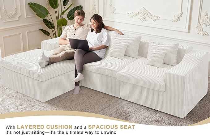 101" Modular Couch Sectionals with Ottoman, Big Comfy Cloud Couches, L Shaped 4 Seat Modular Sectional Sofa, Sectional Double Cushion Couches with Deep Seat for Living Room,No Assembly Required(Beige)