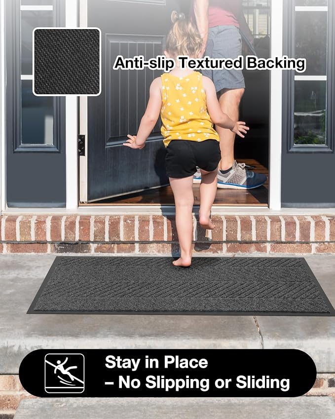 4′ x 10′ Heavy Duty Front Door Mat Indoor Outdoor Entrance, Large Non-Slip All Weather Commercial Floor Mat for Entryway, Low Profile Waterproof Vinyl Rug for House (48" x 120", Charcoal Grey) - Image 4