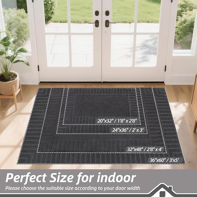 BEQHAUSE Door-Mat-Non-Slip Dirt Trapper Door Mats Low-Profile Front Door Mat Absorbent Floor Mats for Entryway Washable Mud Resistant Home Entrance Doormat,Dark Grey,24"x36" - Image 2