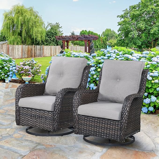HUMMUH 9 Piece Patio Furniture PE Wikcer Outdoor Furniture Set with Sectional Sofa Swivel Patio Chairs Ottomans and Glass Coffee Table for Yard,Garden,Lawn