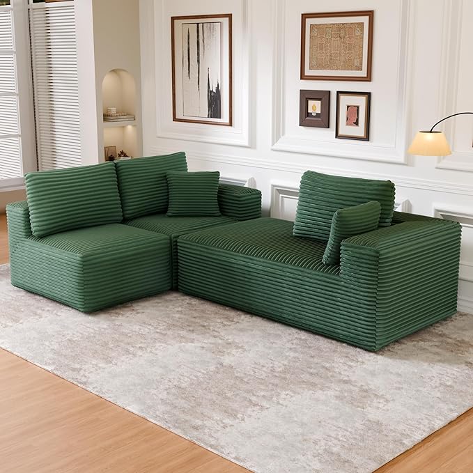 104" Modular Sectional Sofa with L-Shape Chaise, Modern Upholstered Cloud Couches for Living Room Bedroom, No Assembly Required, Green