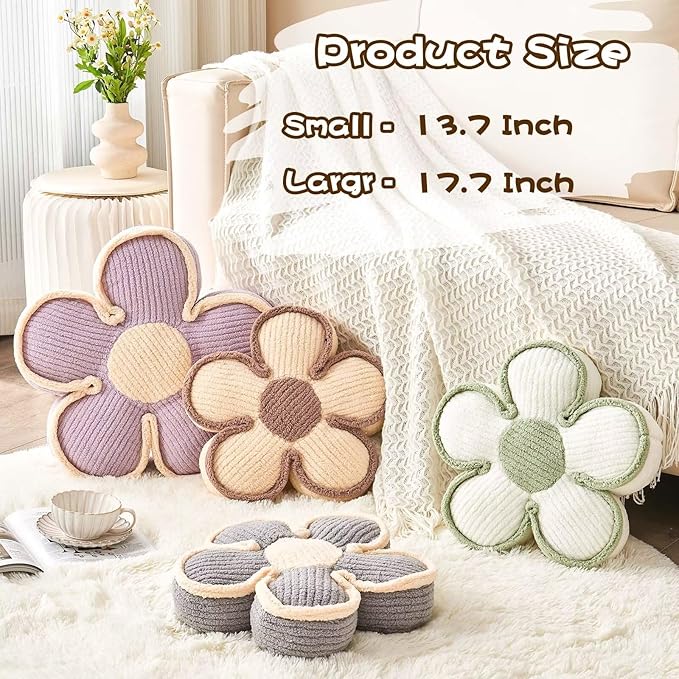 Kcvvcr Flower Shaped Floor Cushion, Soft Plush Pillow for Sofa Couch Bed (13.7 Inch, Grey)