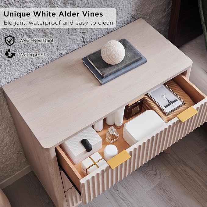 T4TREAM Fluted 3 Drawer Dresser, 32" Tall Modern Chest of Drawers, Curved Profile Design, Wood Drawer Organizer for Bedroom, Living Room, Hallway, Entryway, White Alder - Image 3
