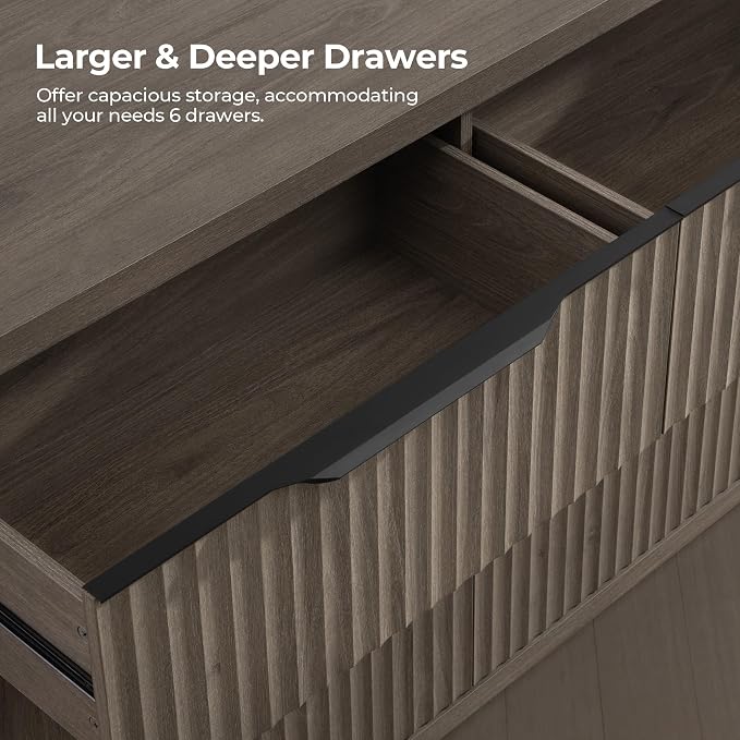 SICOTAS Dresser for Bedroom 107" Wide 6 Drawer Dressers & Chests of Drawers for Closet Long Large Modern TV Stand Set for Clothes Storage Fluted Clothes Closet for Hallway Entryway, Grey Alder - Image 5