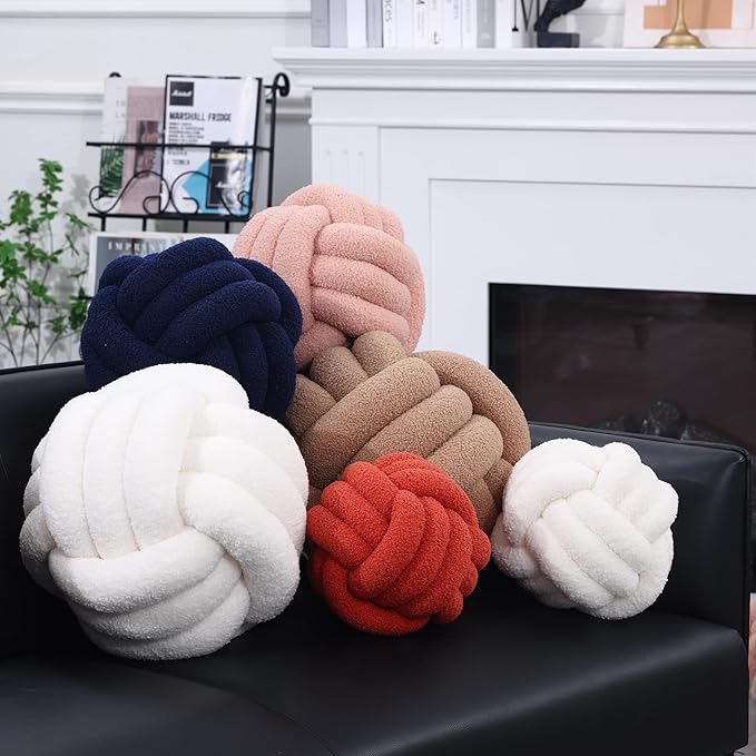 Petrella Knot Pillow Ball Round Throw Pillows Home Decor Cushion Decorative Aesthetic Throw Pillows，Lambswool Khaki 11inch