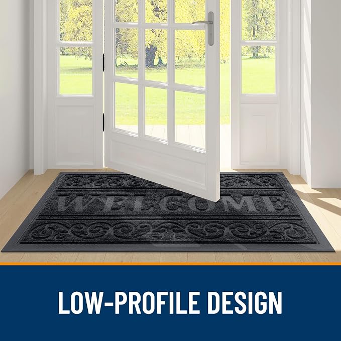 OLANLY Welcome Door Mat Indoor Outdoor Entrance, Heavy Duty Sturdy Front Door Mat, Waterproof All-Weather Doormat, Stain Resistant, Low Profile, Easy Clean Patio Entryway Mat, 47 x 24, Black - Image 5