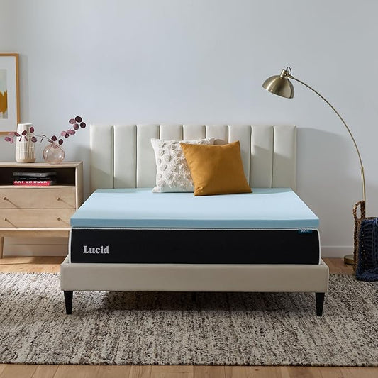 Lucid 2 Inch Memory Foam Mattress Topper, Full Size – Cooling Gel Bed Topper – Pressure-Relieving Plush Feel – Ventilated Breathable Design – CertiPur Certified - Dorm Essentials