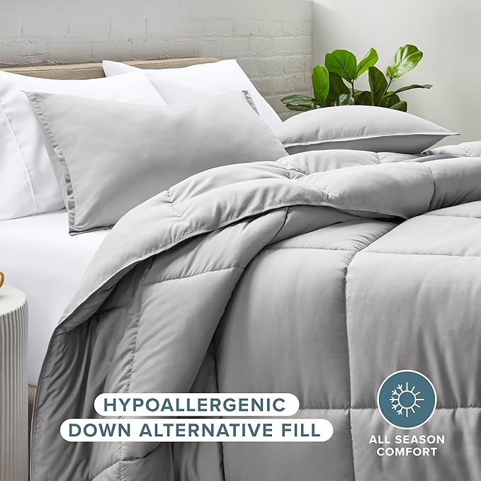 Bare Home Comforter Set - Queen Size - Ultra-Soft - Goose Down Alternative - Premium 1800 Series - All Season Warmth (Queen, Light Grey)