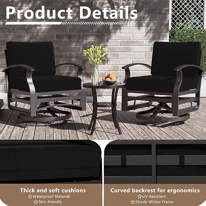Aluminum Patio Furniture Set with Fire Pit Table, 7 Seats Outdoor Patio Conversation Sets with Swivel Chair Modern Metal Sectional Sofa with Upgrade Cushions for Patio, Backyard