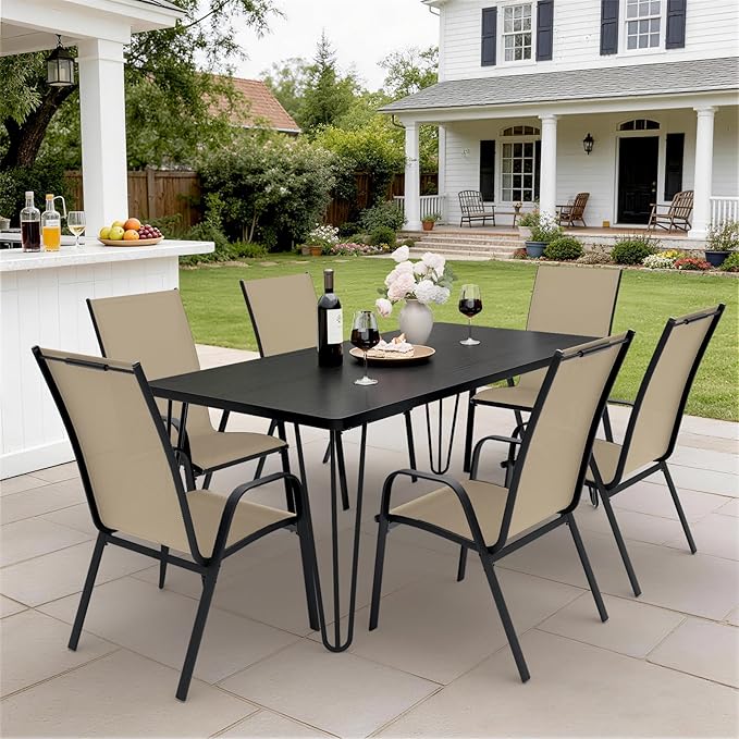 JEAREY Patio Dining Chairs Set of 6, Outdoor Stackable Dining Furniture Set, All Weather Dining Set for Lawn, Garden, Backyard, Poolside, Beige - Image 4